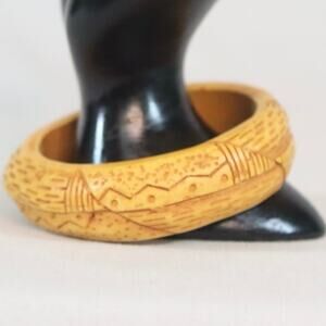 Engraved Abstract Design Wood Bangle Bracelet